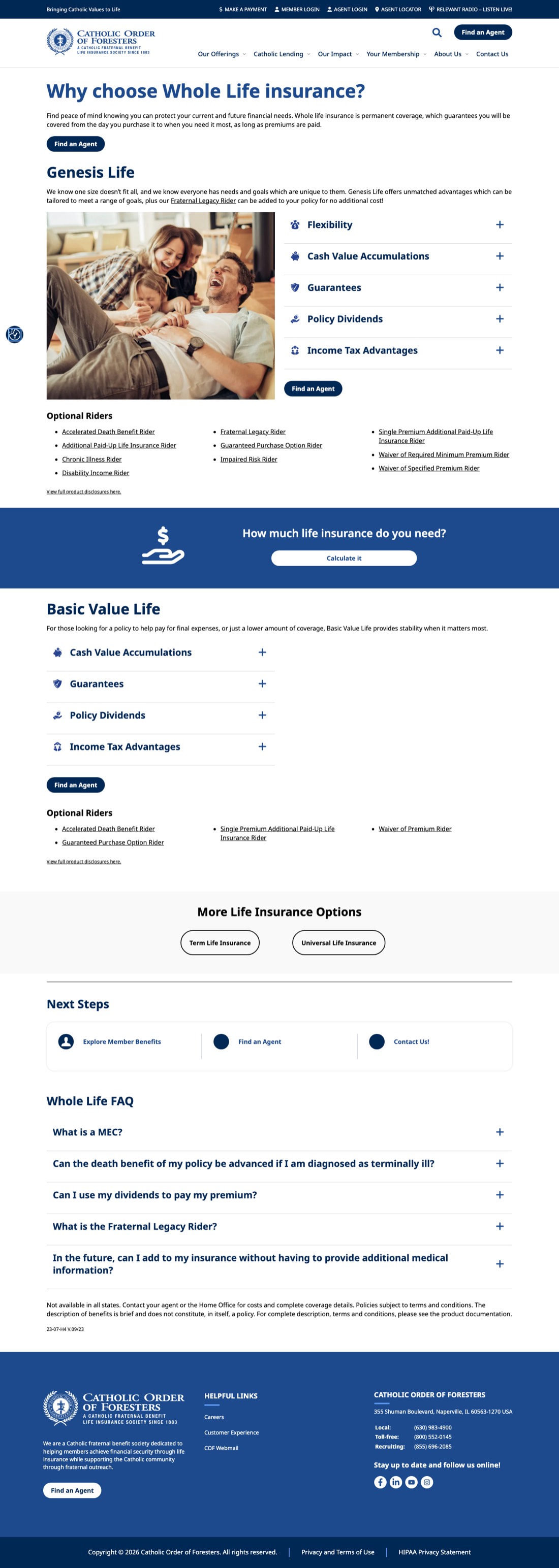 Whole Life product page, full length